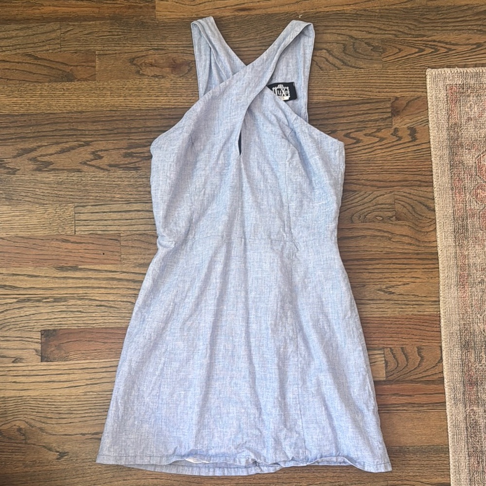 Elegant Blue Cross-front Dress